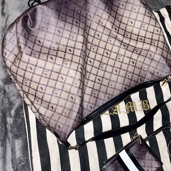 L.A.M.B. Gwen Stefani Black Leather & Canvas Tote Bag w/ Wallet. Vintage Y2K - Picture 3 of 16